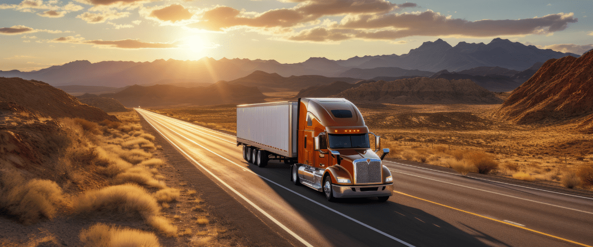 Huge semi-truck crossing the United states on an empty road